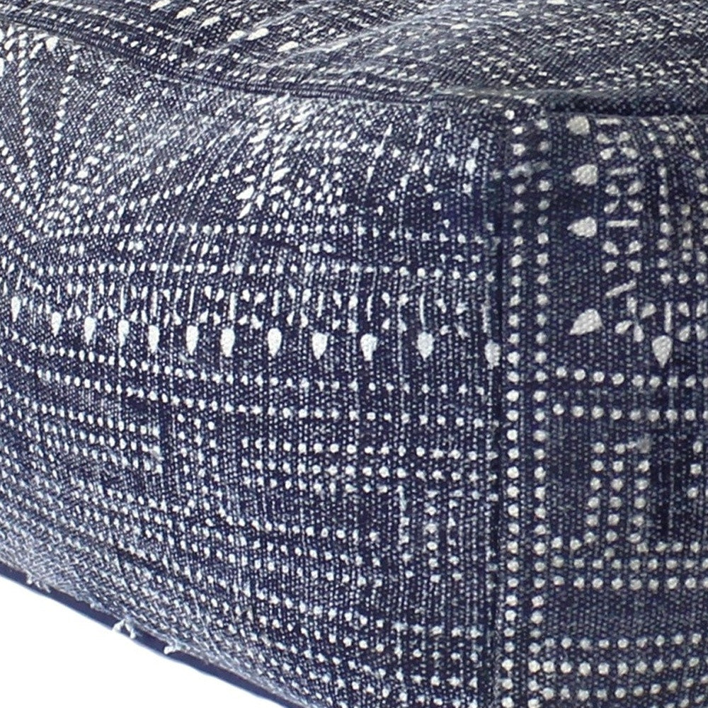 Navy Blue Patterned Rectangle Pouf