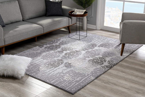 13' Runner Gray Damask Power Loom Runner Rug