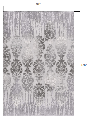 8' X 10' Gray Damask Power Loom Area Rug