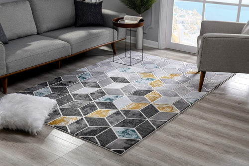 6' X 9' Gray Geometric Power Loom Area Rug