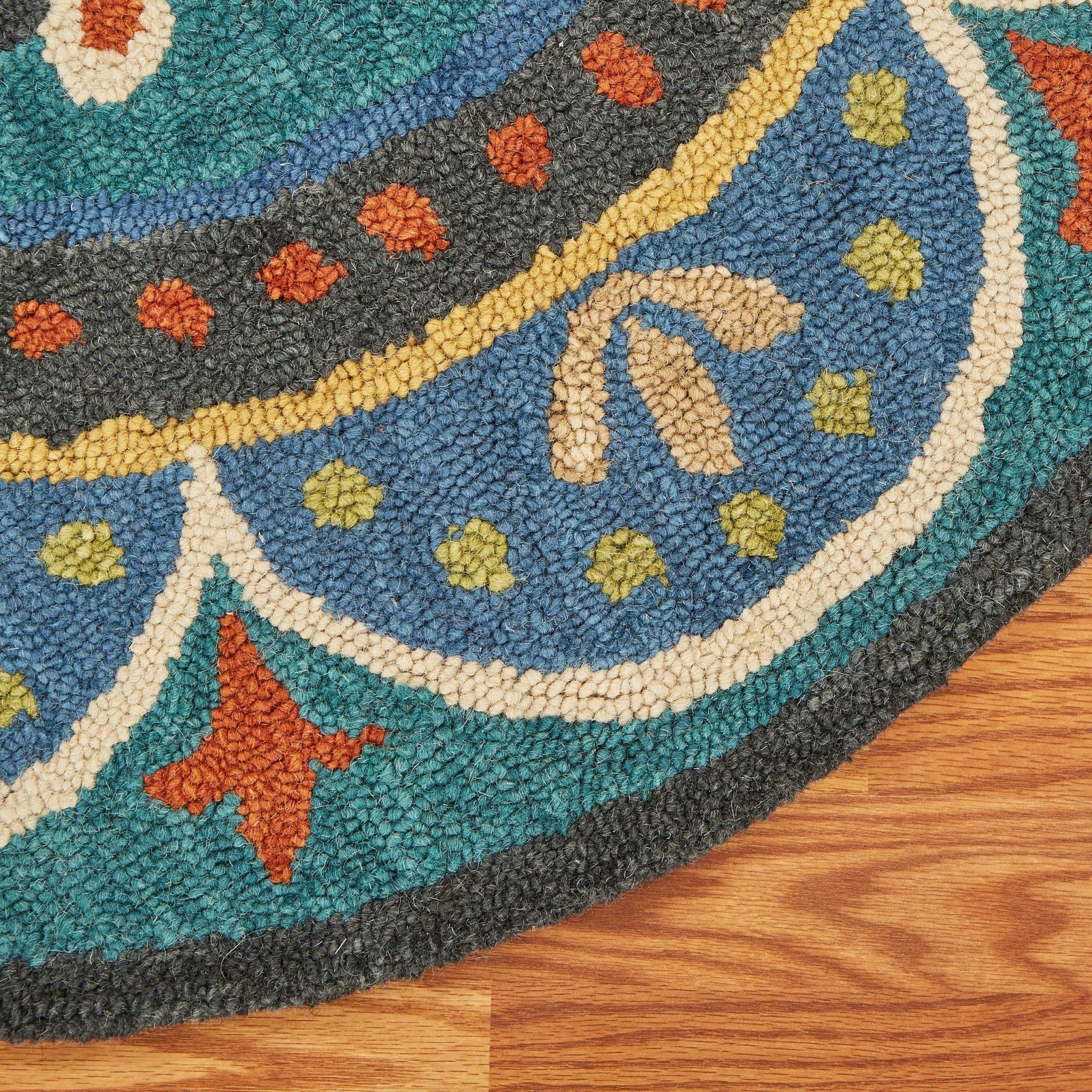 4’ Round Blue Floral Mandala Area Rug