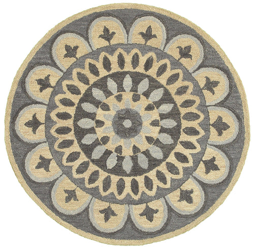 6' Gray Round Wool Geometric Hand Tufted Area Rug