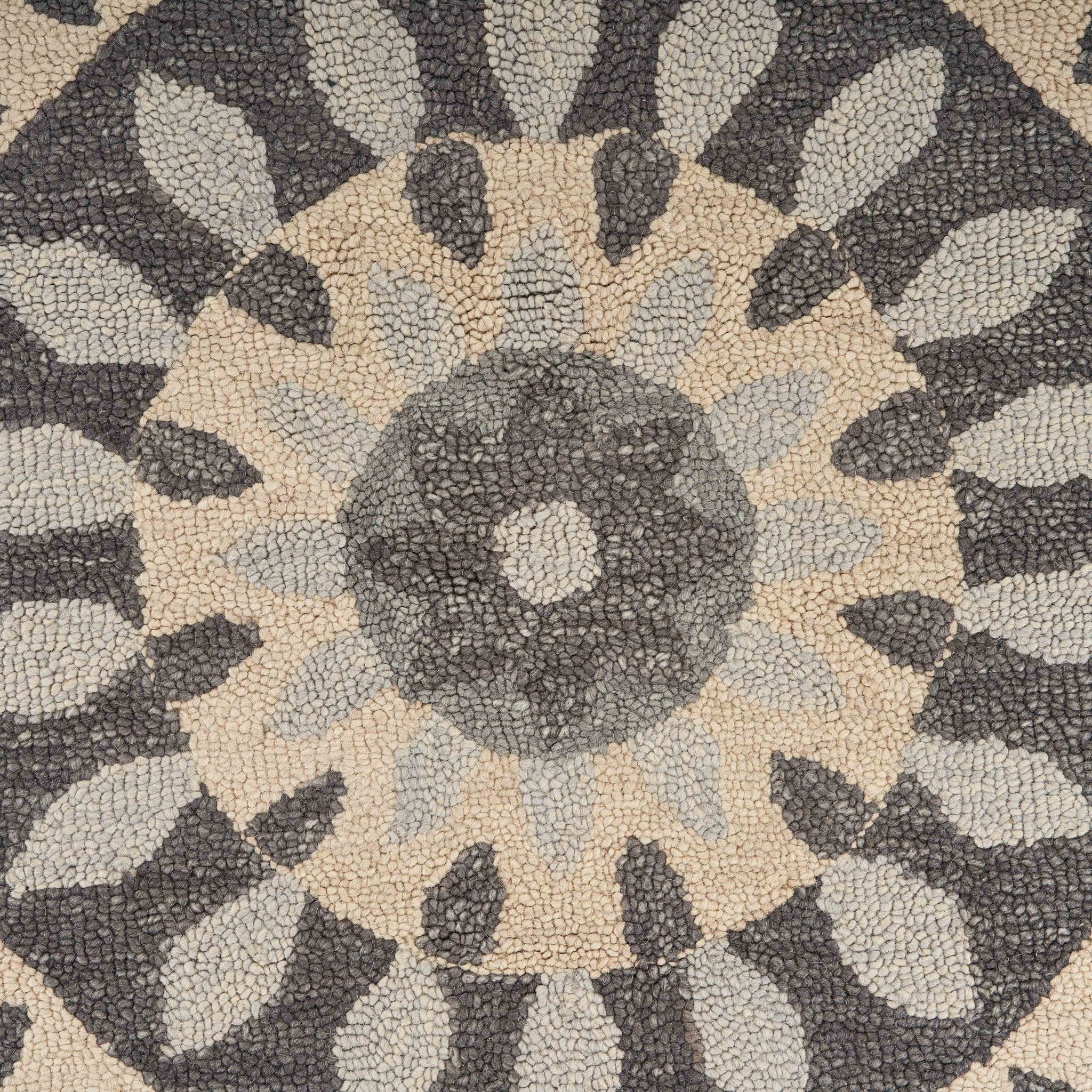 6' Gray Round Wool Geometric Hand Tufted Area Rug