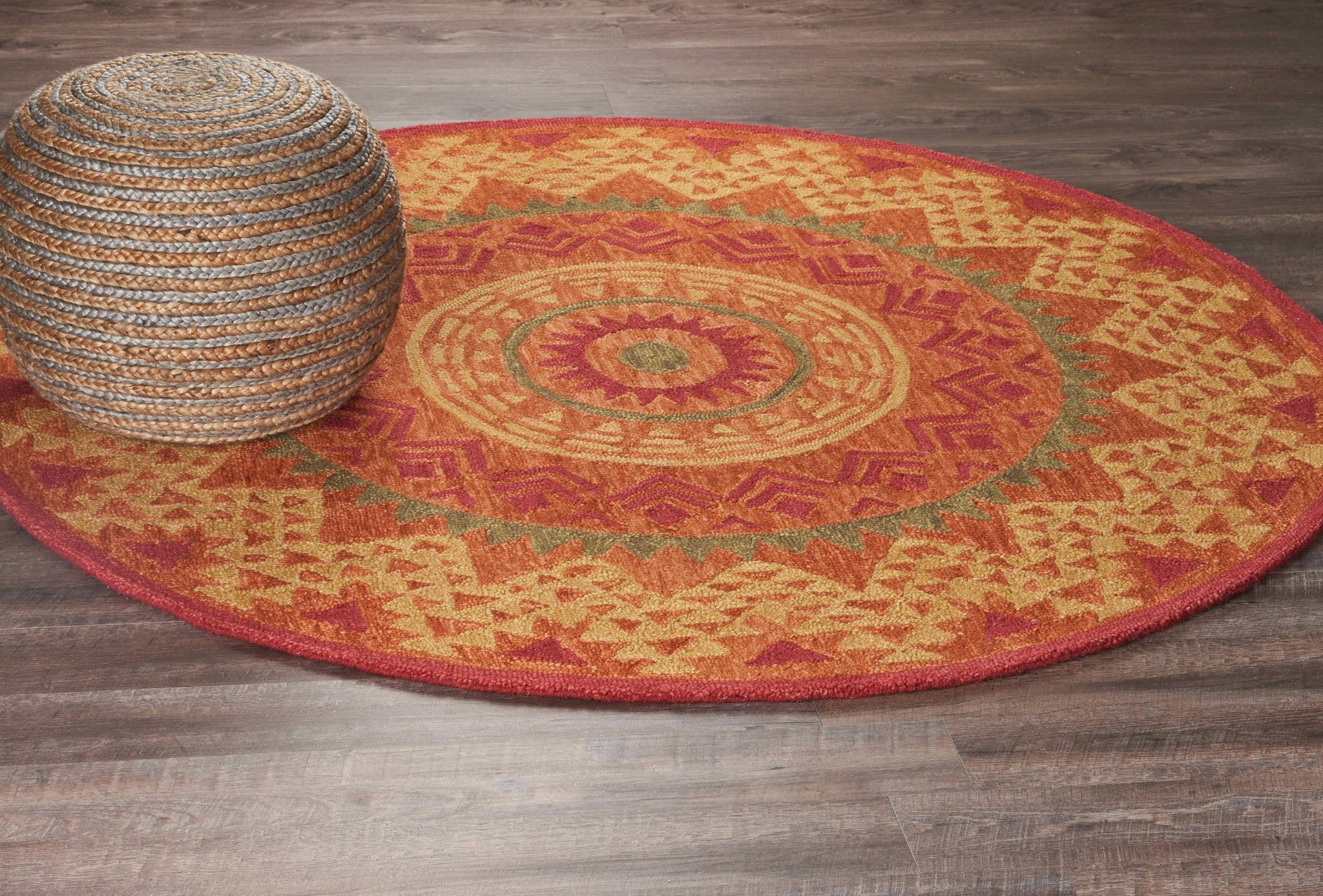 6’ Round Orange Decorative Area Rug