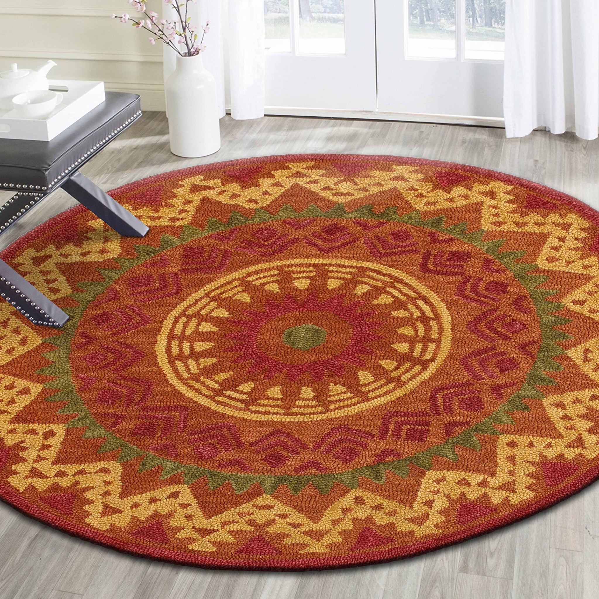 6’ Round Orange Decorative Area Rug