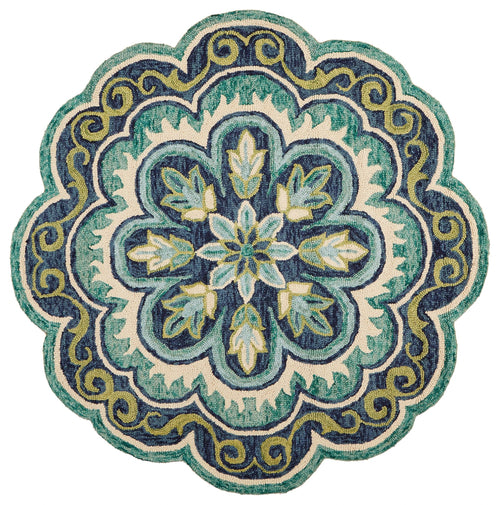 6' Green Round Wool Geometric Hand Tufted Area Rug