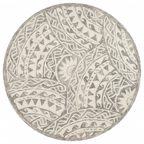 4’ Round Gray Decorative Waves Area Rug