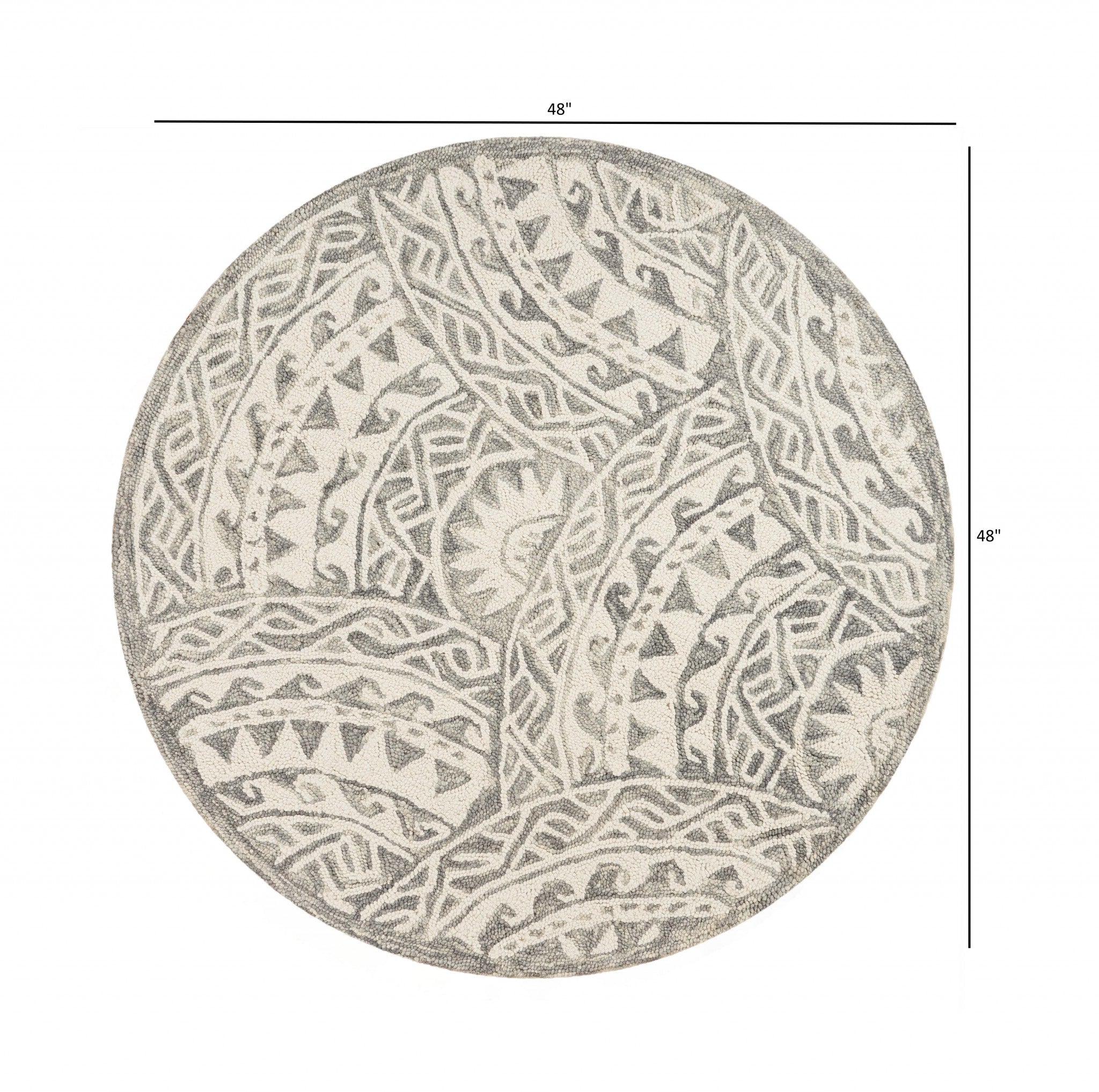 4’ Round Gray Decorative Waves Area Rug