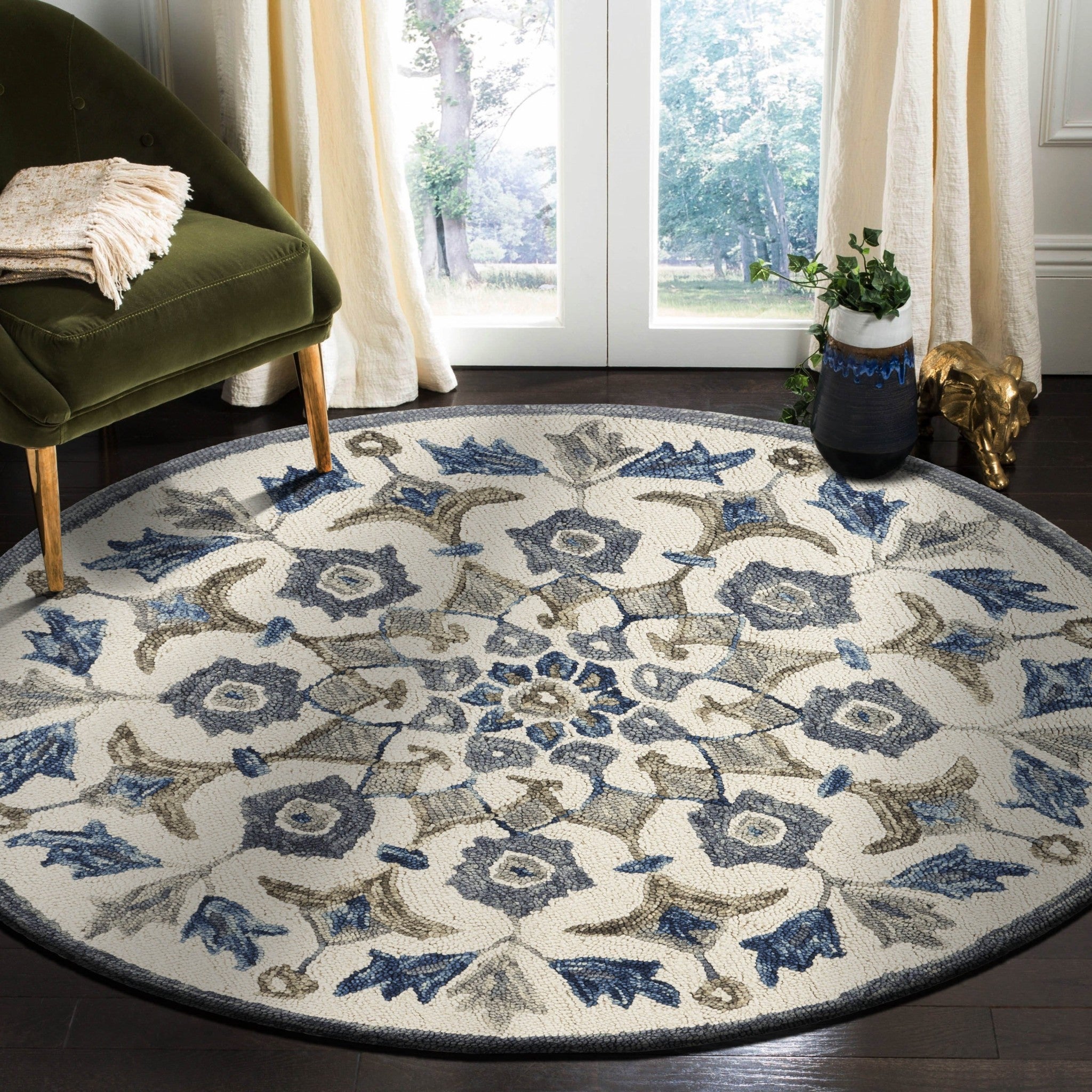 6’ Round Blue Floral Oasis Area Rug