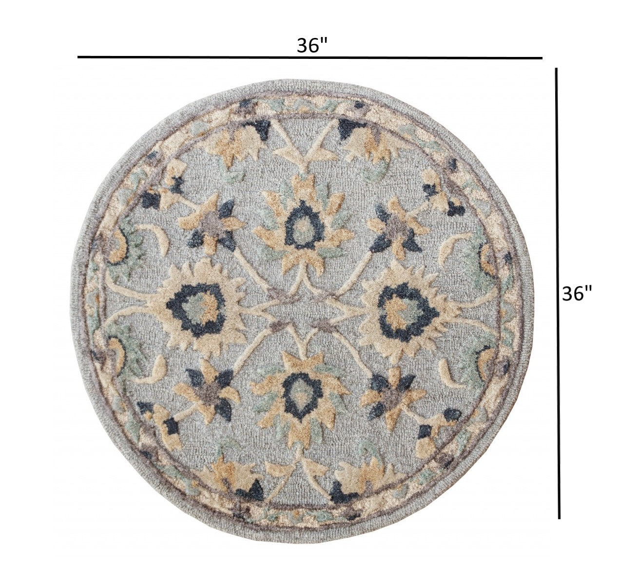 3’ Round Blue And Beige Floral Area Rug