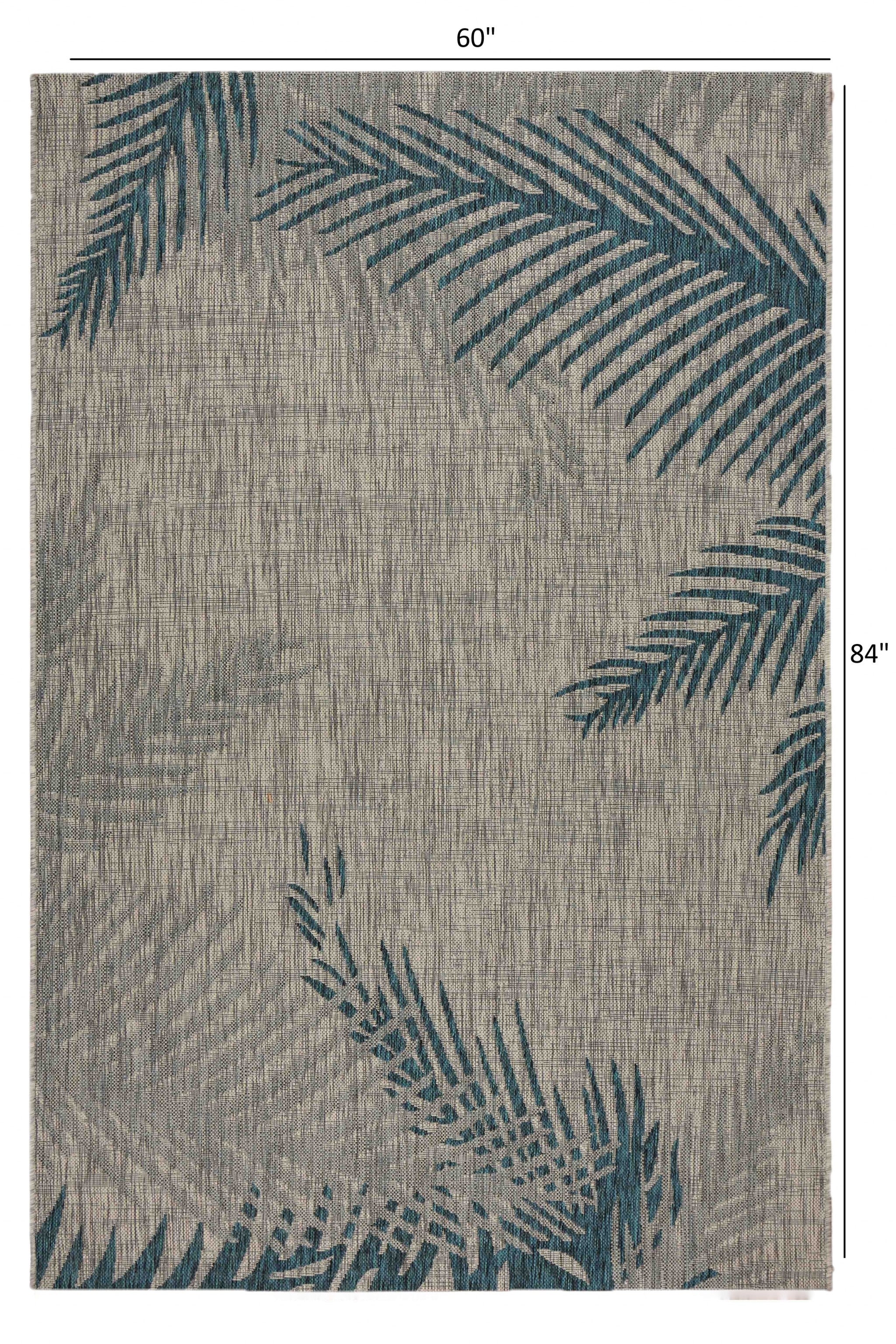 5' X 7' Gray Floral Indoor Outdoor Area Rug