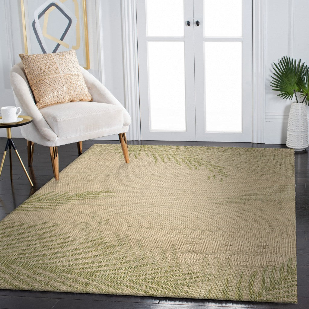 5' X 7' Beige Floral Indoor Outdoor Area Rug