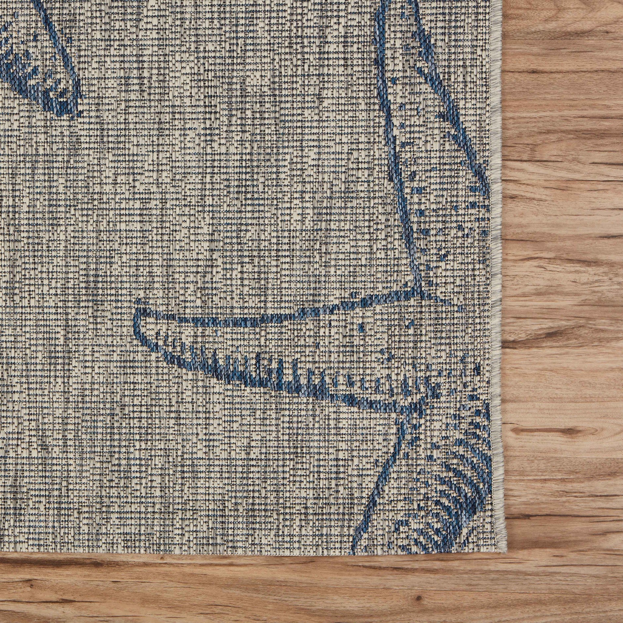 5' X 7' Blue And Gray Indoor Outdoor Area Rug