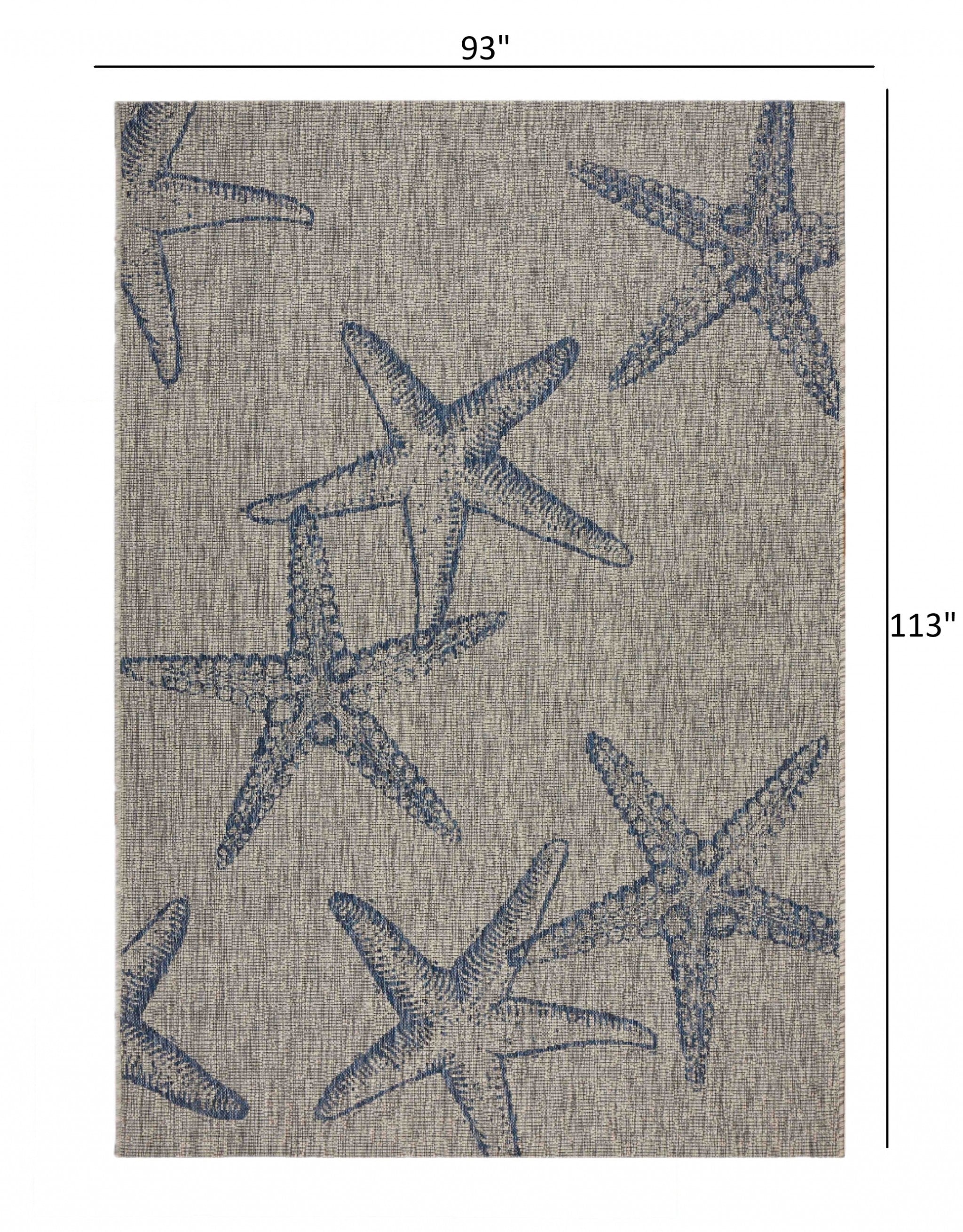 8' X 9' Blue And Gray Starfish Indoor Outdoor Area Rug