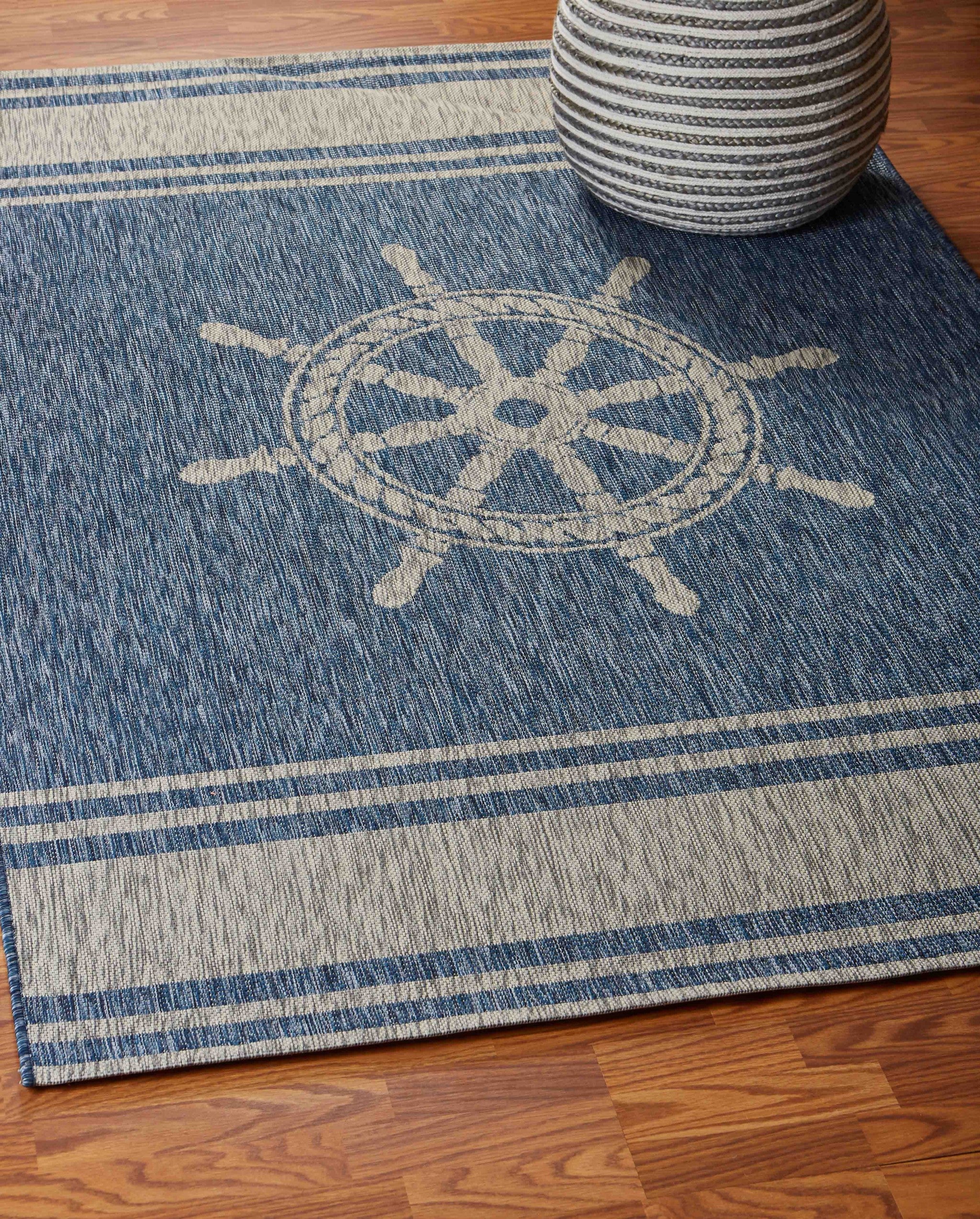 5' X 7' Blue And Gray Indoor Outdoor Area Rug