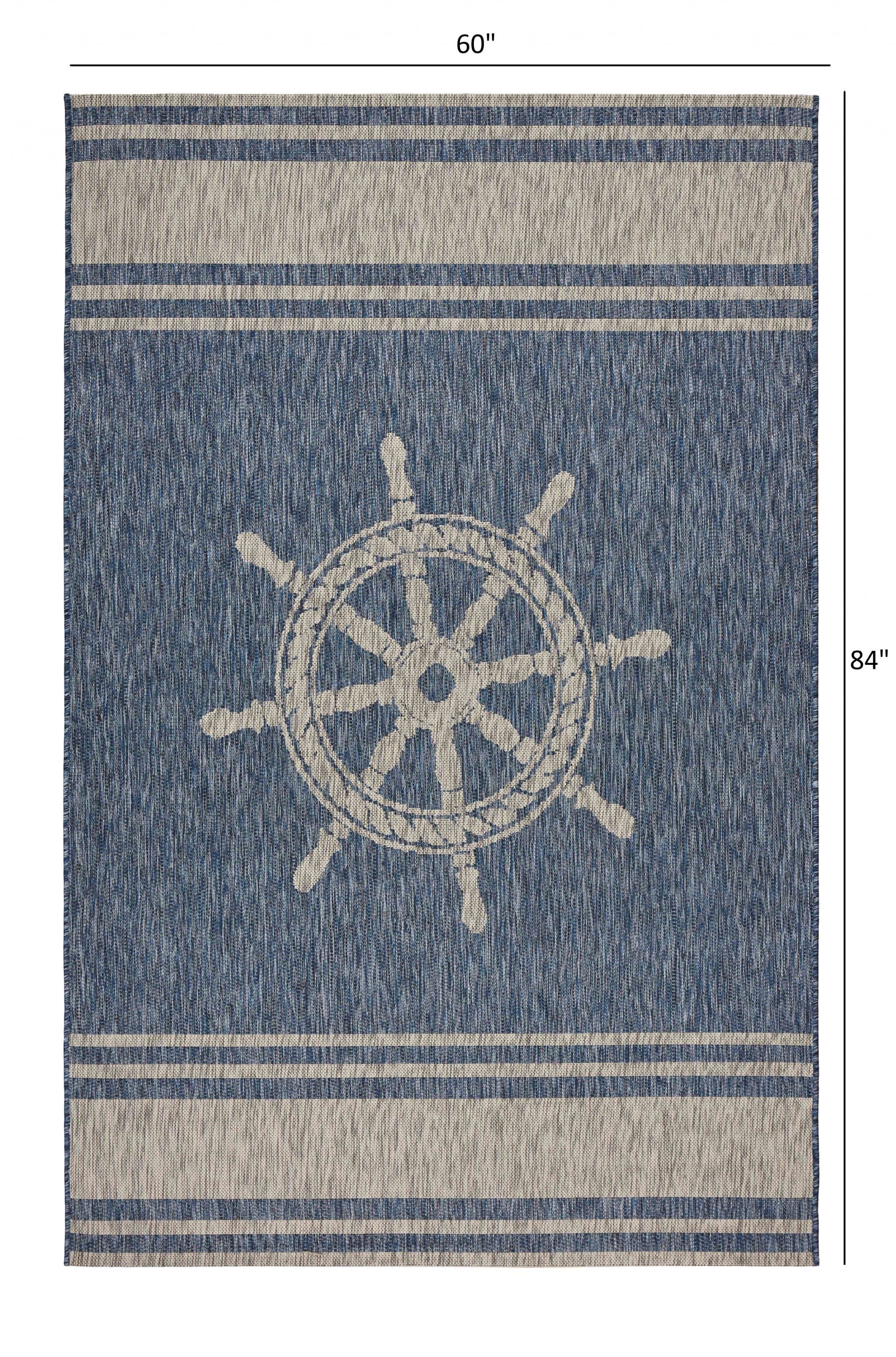 5' X 7' Blue And Gray Indoor Outdoor Area Rug