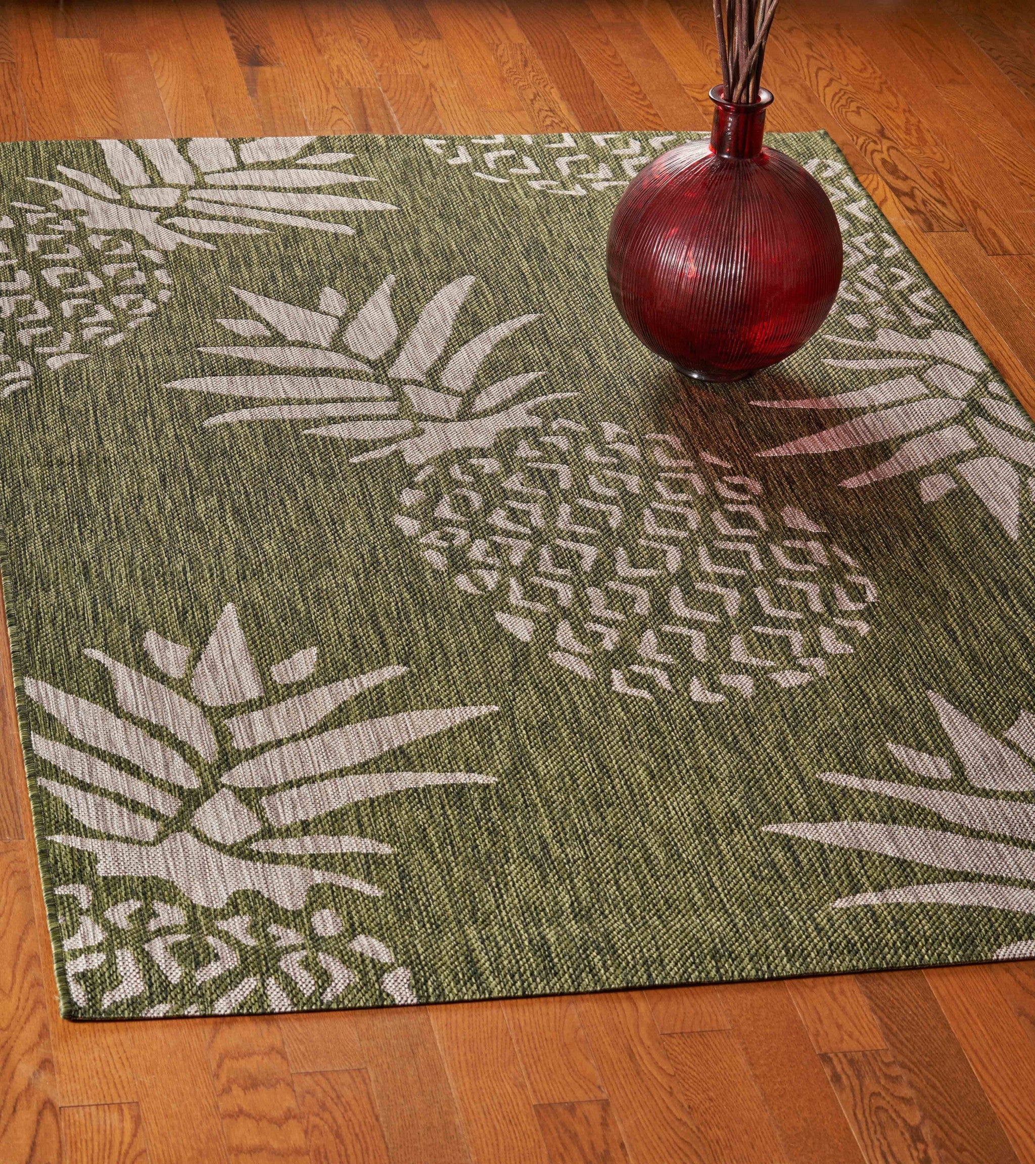 8' X 10' Green Floral Indoor Outdoor Area Rug