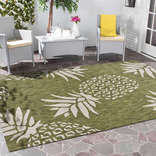 8' X 10' Green Floral Indoor Outdoor Area Rug