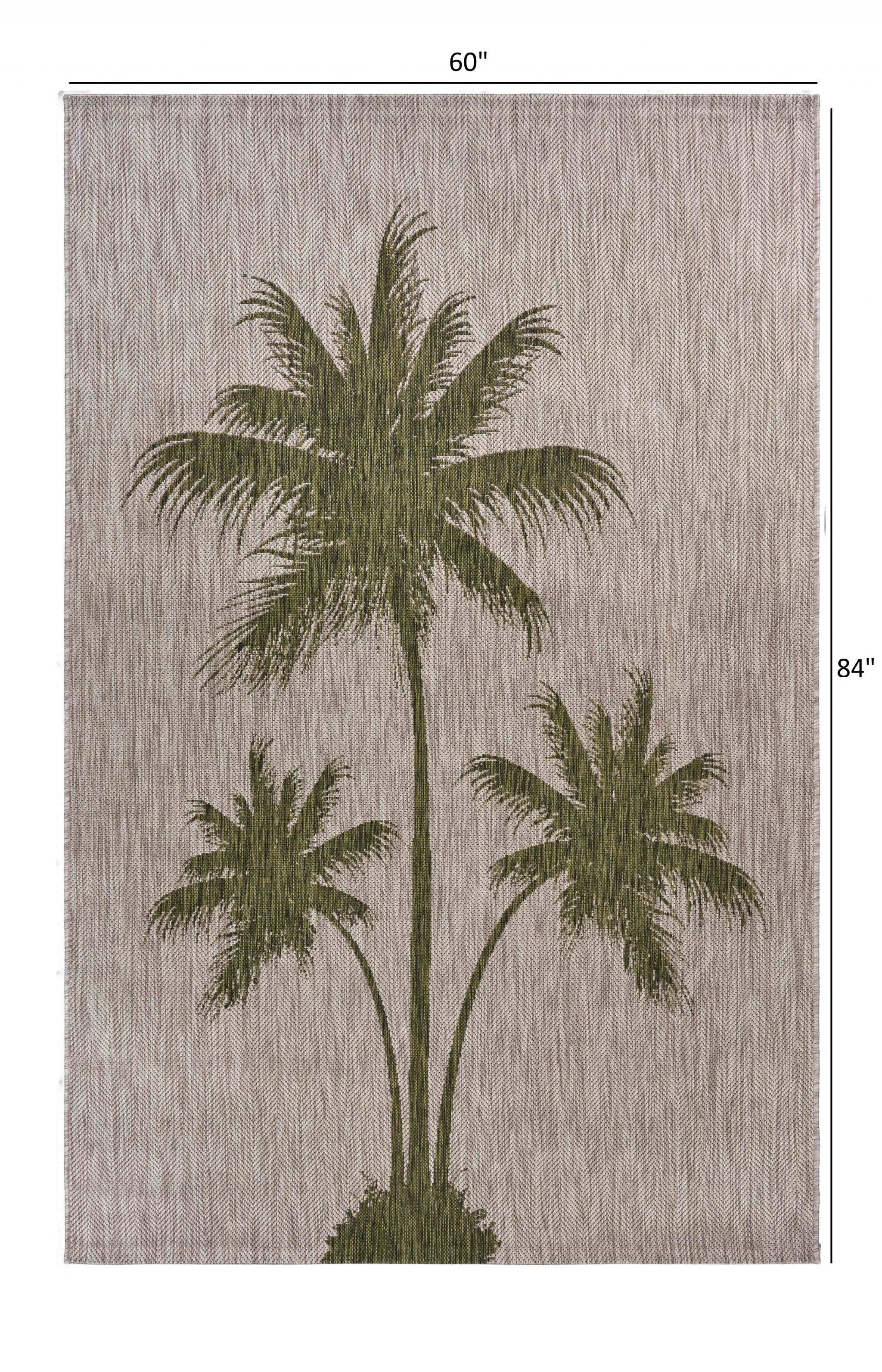 5' X 7' Beige Floral Indoor Outdoor Area Rug