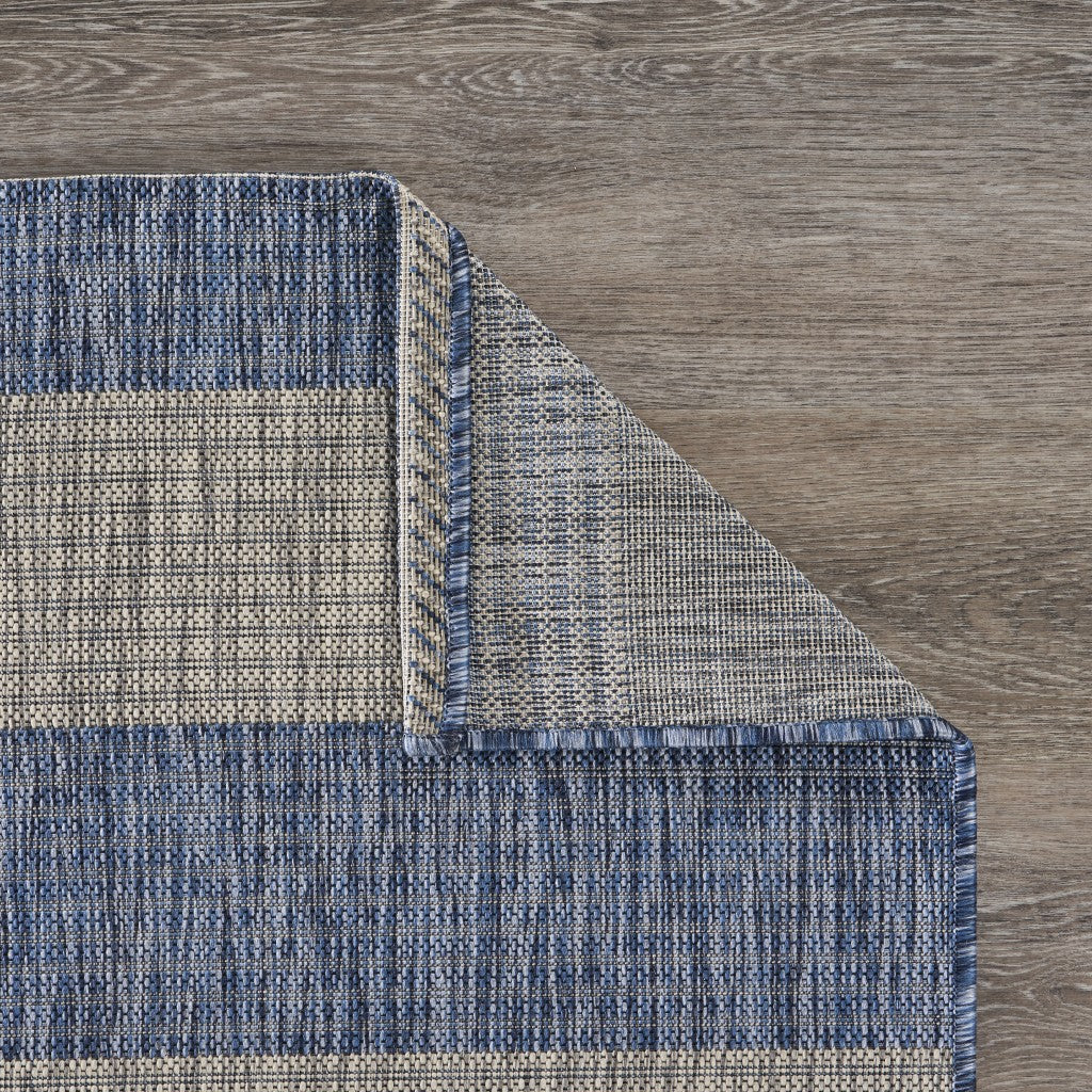 2' X 3' Blue And Gray Striped Indoor Outdoor Area Rug