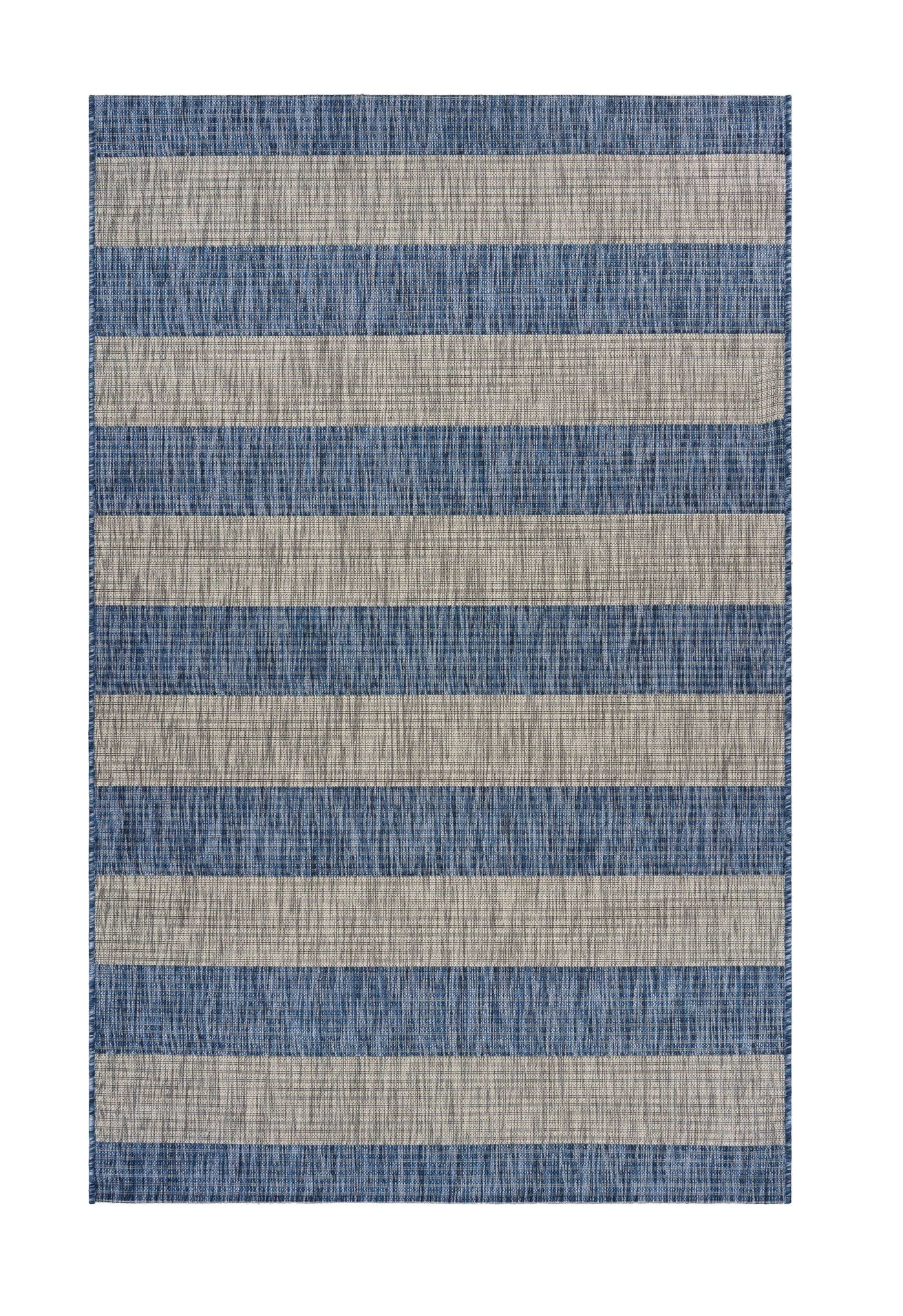 8' X 10' Blue And Gray Striped Indoor Outdoor Area Rug