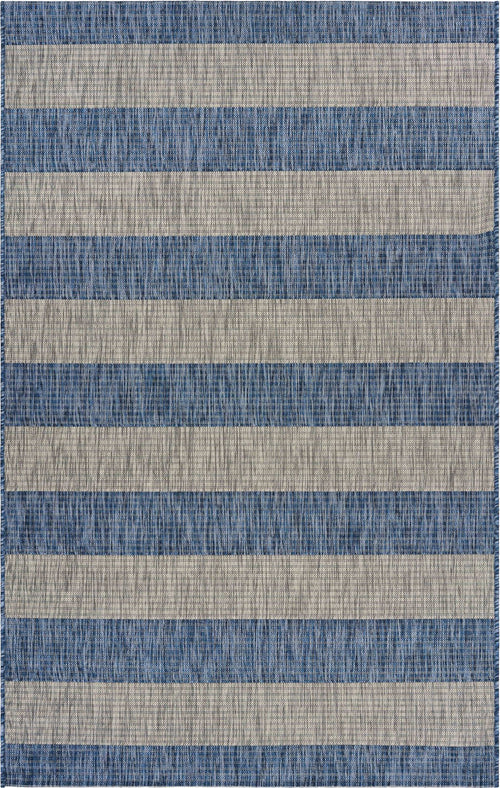 8' X 10' Blue And Gray Striped Indoor Outdoor Area Rug