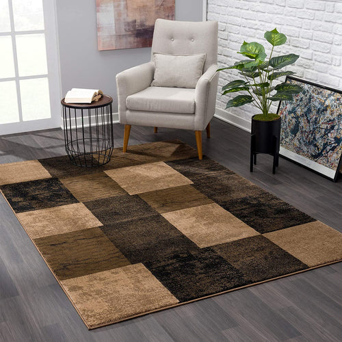 3' X 5' Brown Checkered Power Loom Area Rug