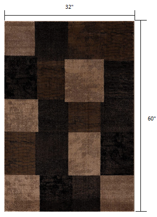 3' X 5' Brown Checkered Power Loom Area Rug