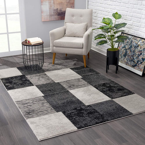 2’ X 6’ Gray Geometric Blocks Area Rug