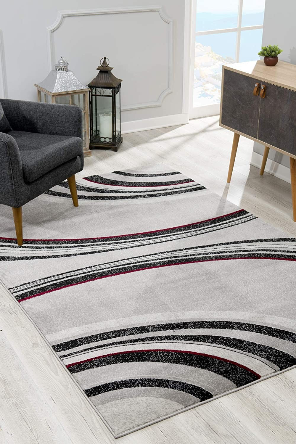 15' Gray Abstract Power Loom Runner Rug