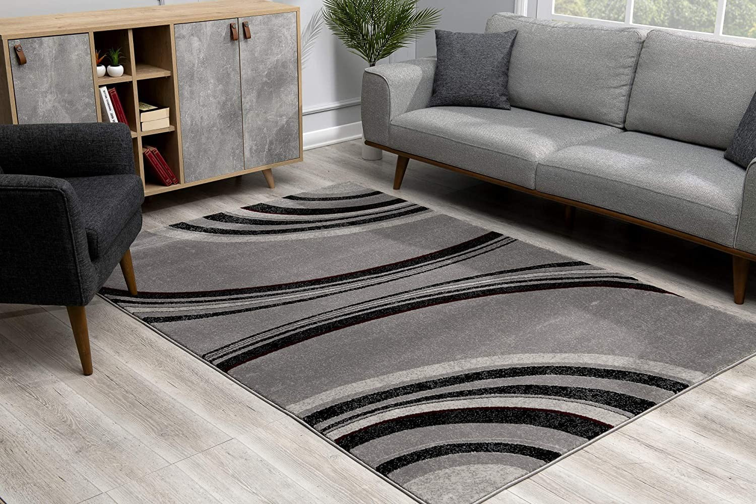 15' Gray Abstract Power Loom Runner Rug