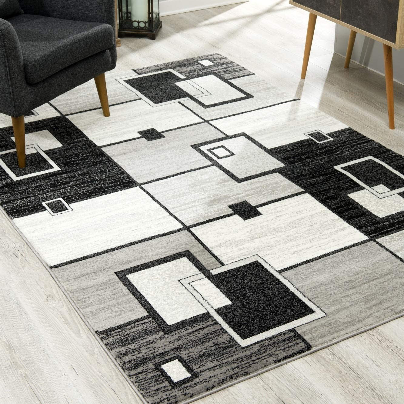 13' Runner Grey Abstract Power Loom Runner Rug