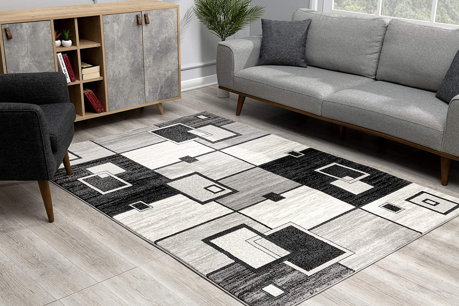 13' Runner Grey Abstract Power Loom Runner Rug