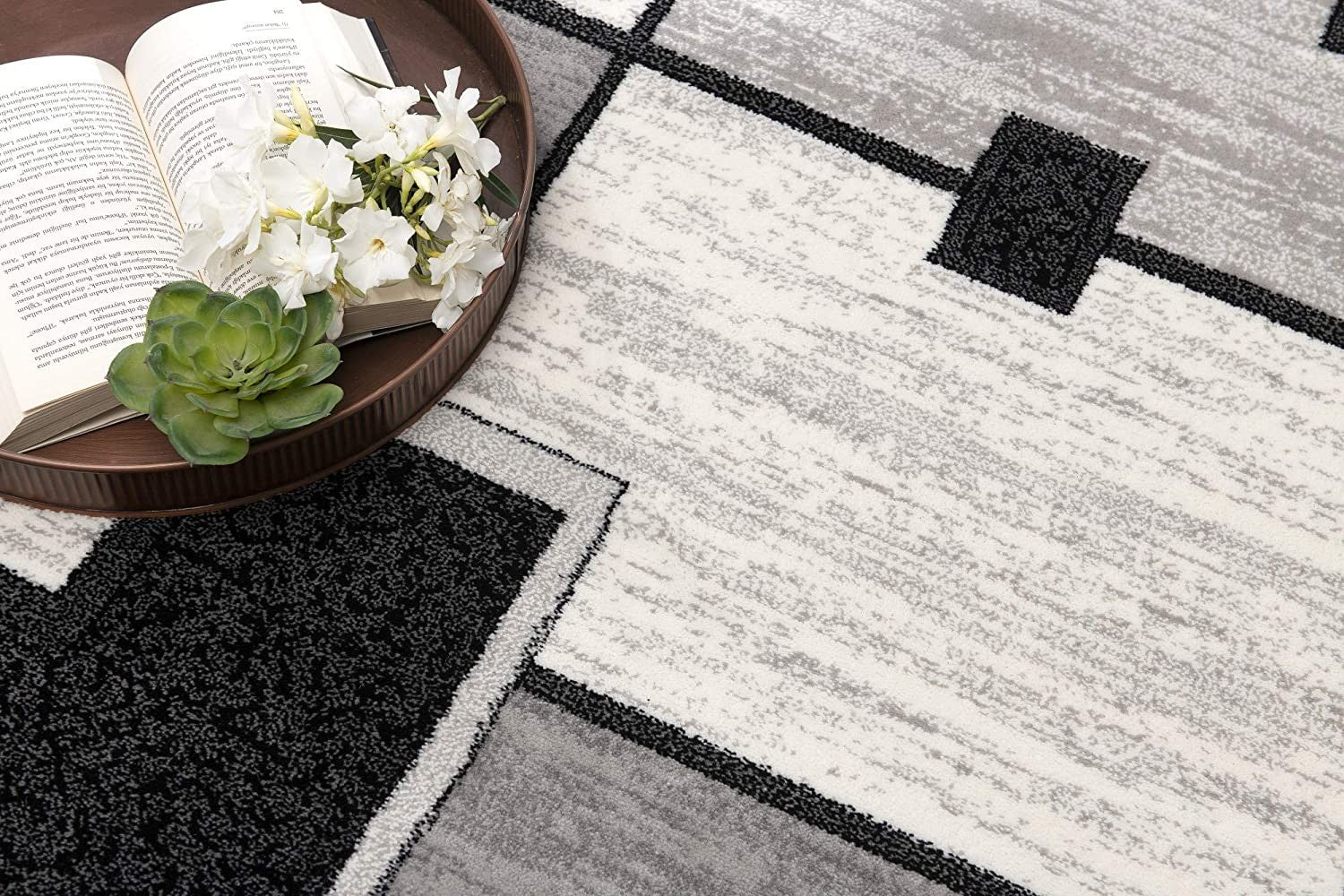 13' Runner Grey Abstract Power Loom Runner Rug