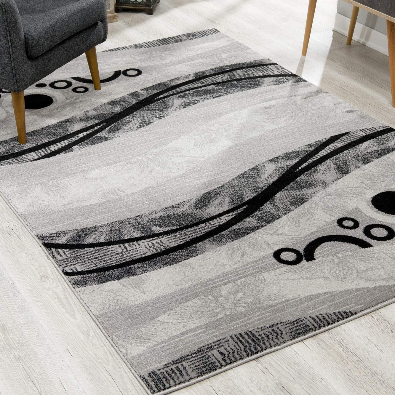 15' Gray Abstract Power Loom Runner Rug