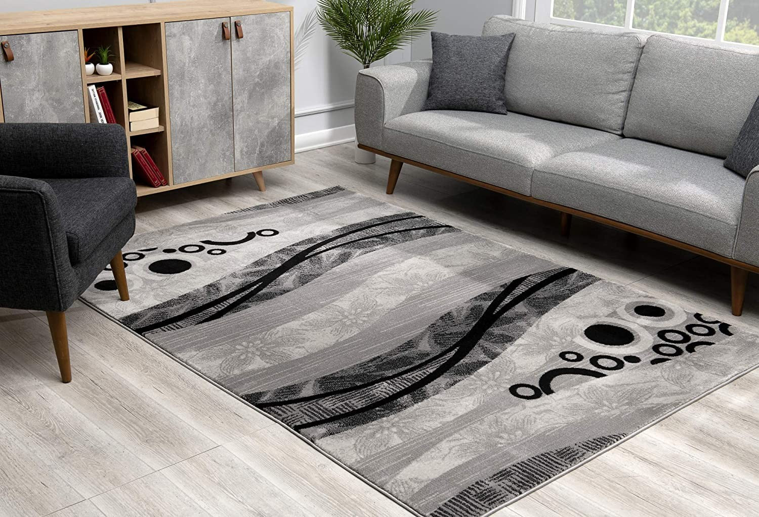 15' Gray Abstract Power Loom Runner Rug