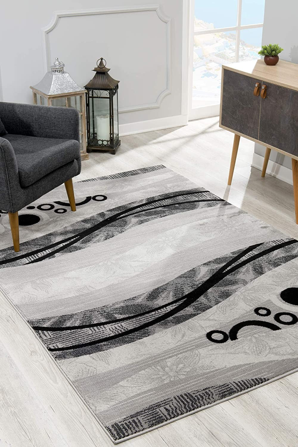 15' Gray Abstract Power Loom Runner Rug