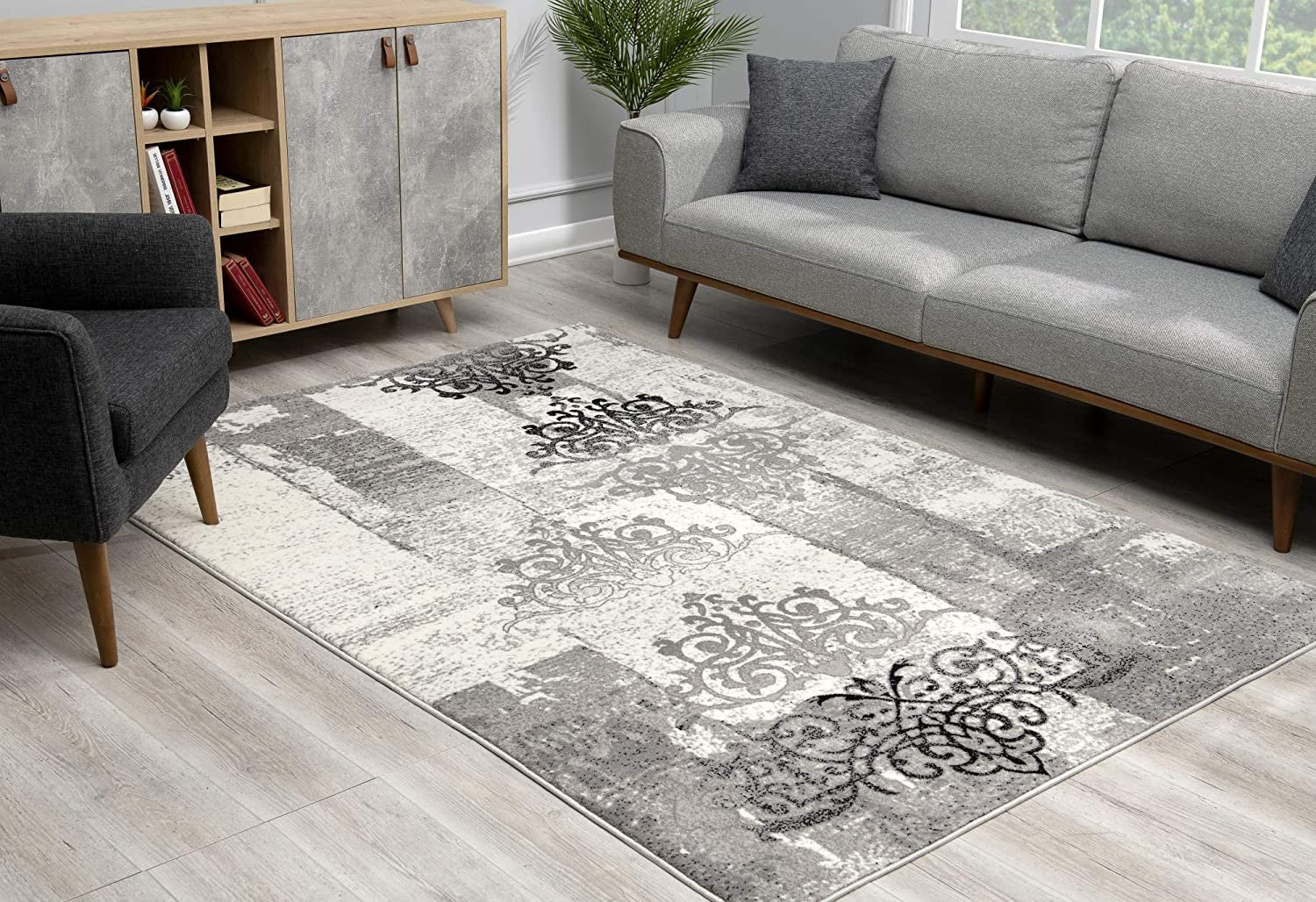 2’ X 13’ Gray Faded Filigree Pattern Runner Rug