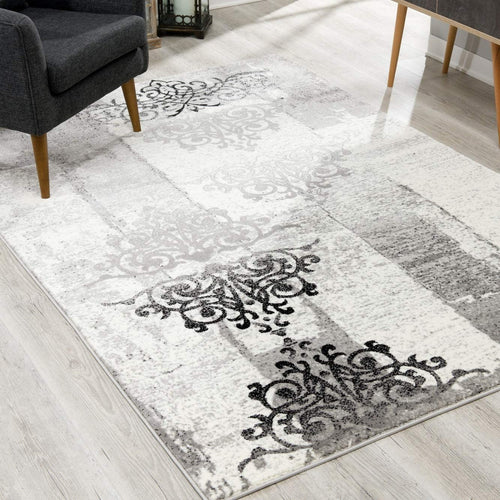 3' X 5' Gray Damask Dhurrie Area Rug