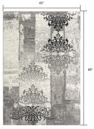 4' X 6' Gray Damask Dhurrie Area Rug