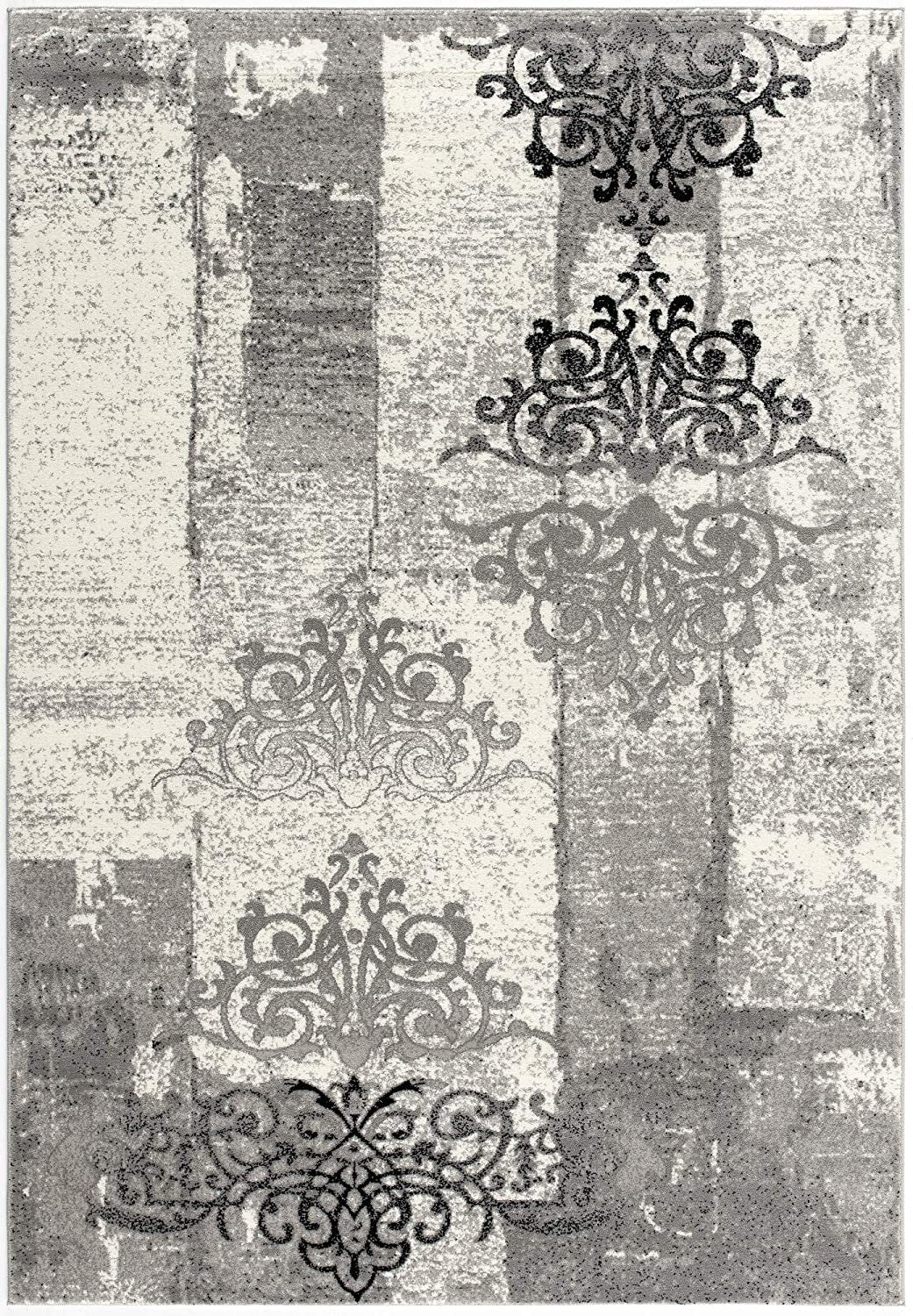 5' X 7' Gray Damask Dhurrie Area Rug