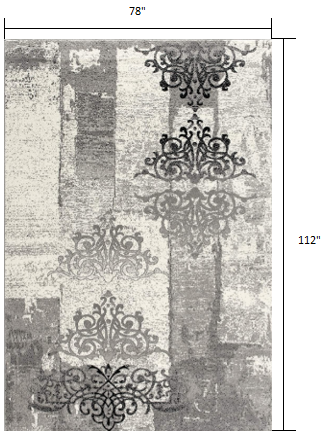 6' X 9' Gray Damask Dhurrie Area Rug