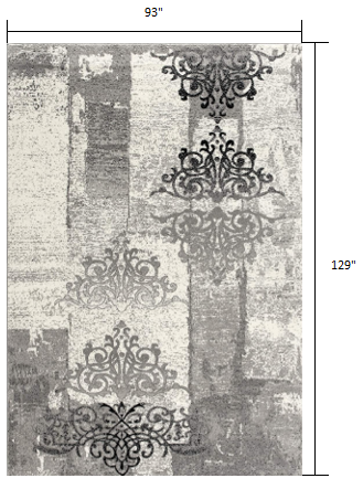 8' X 10' Gray Damask Dhurrie Area Rug