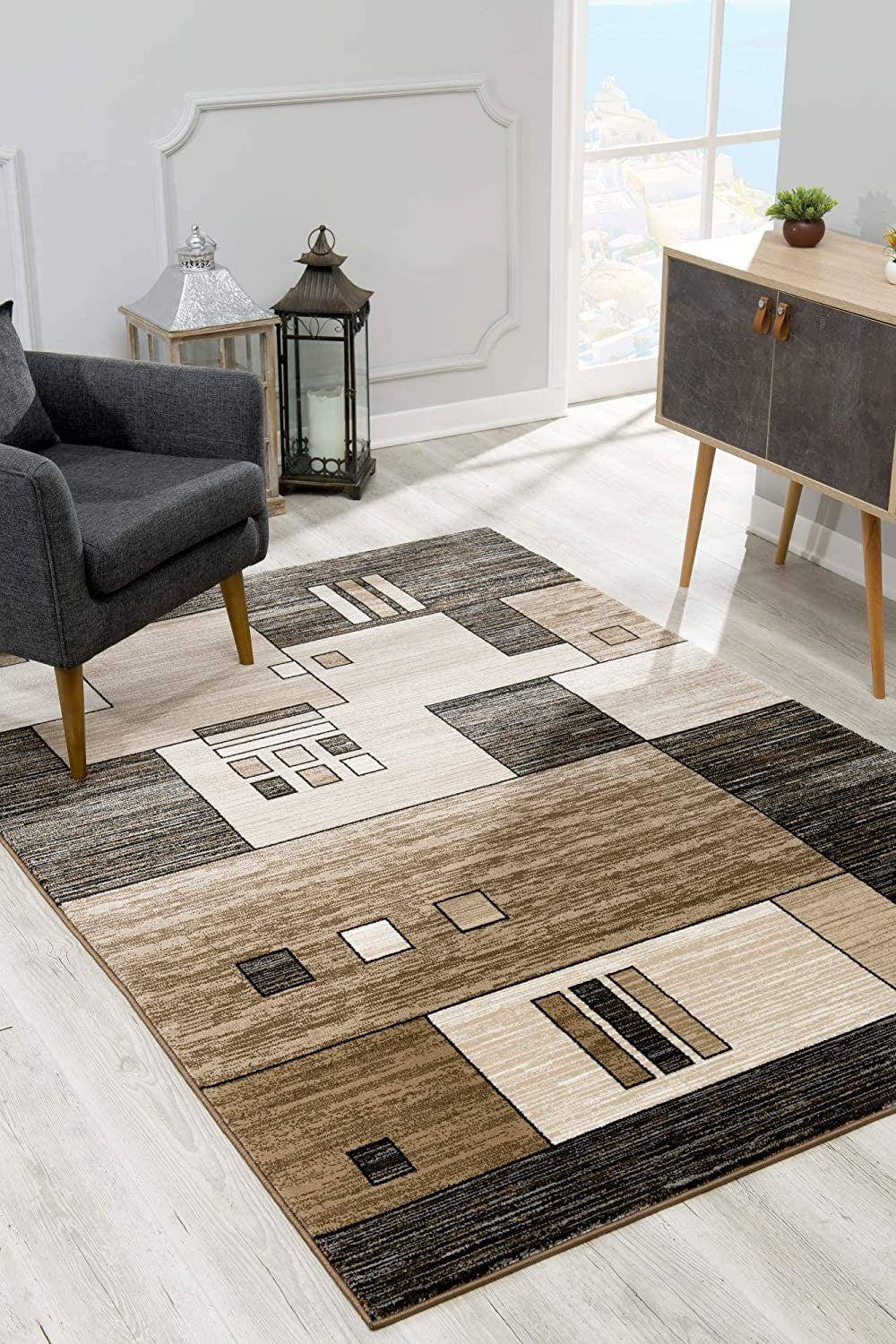 15' Beige Abstract Power Loom Runner Rug