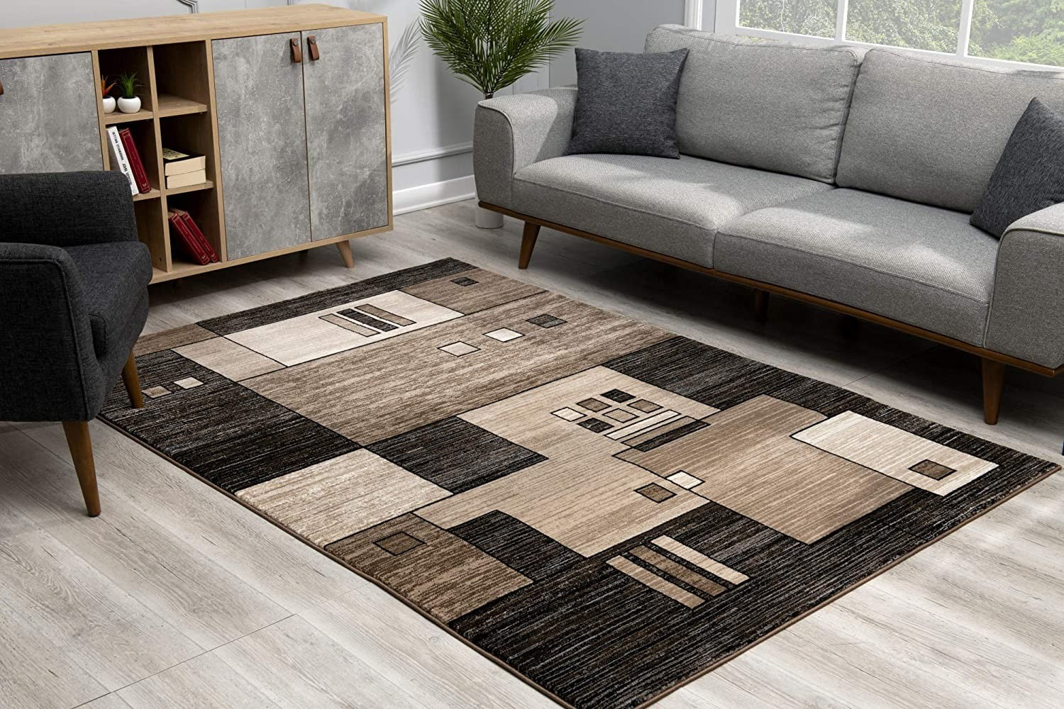 15' Beige Abstract Power Loom Runner Rug