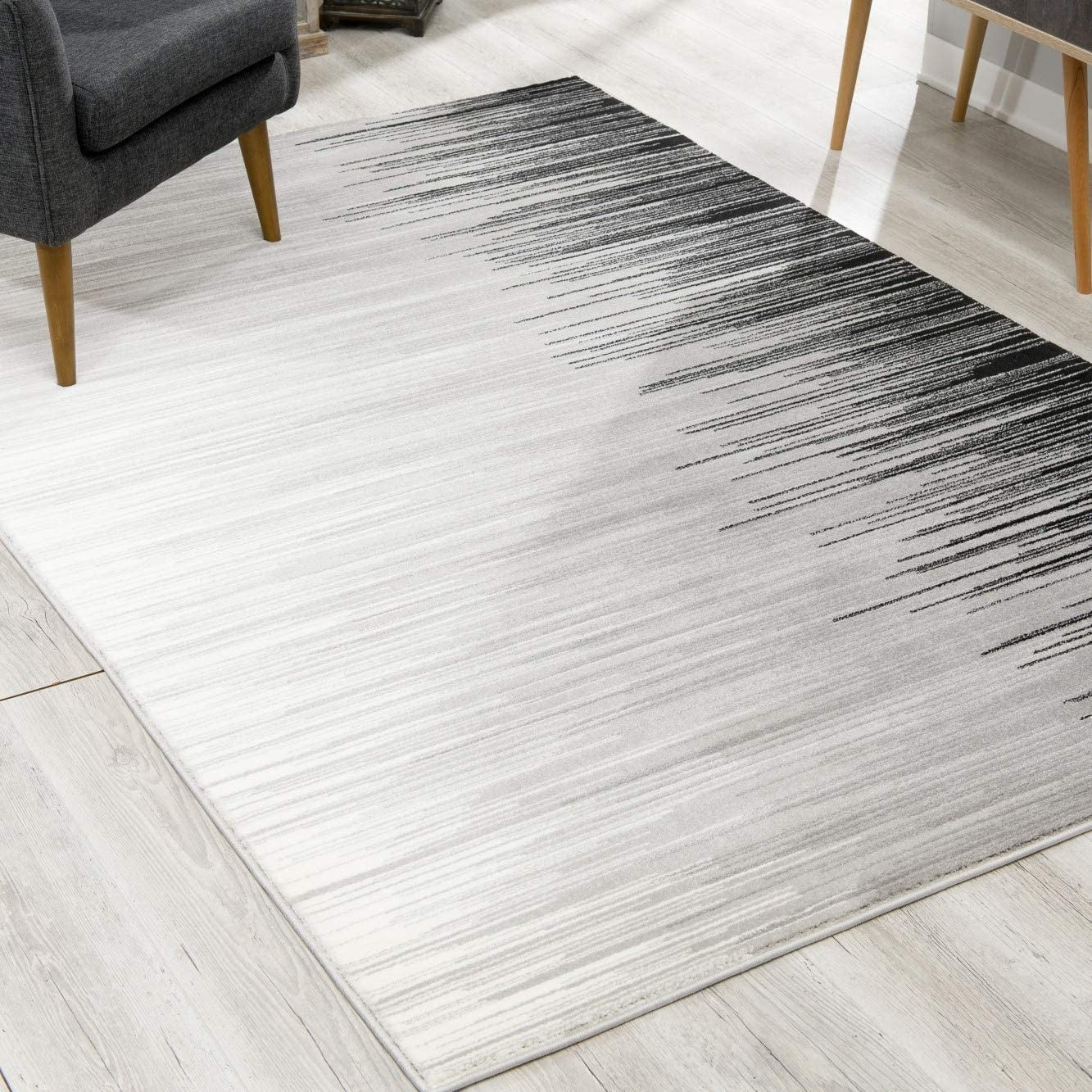 13' Black and Gray Abstract Power Loom Runner Rug