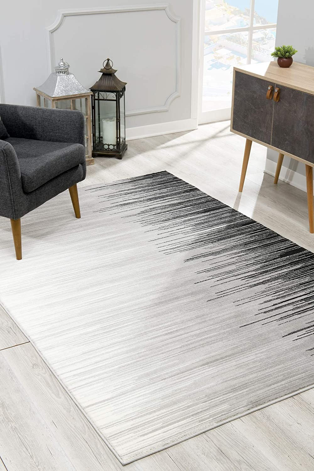 13' Black and Gray Abstract Power Loom Runner Rug