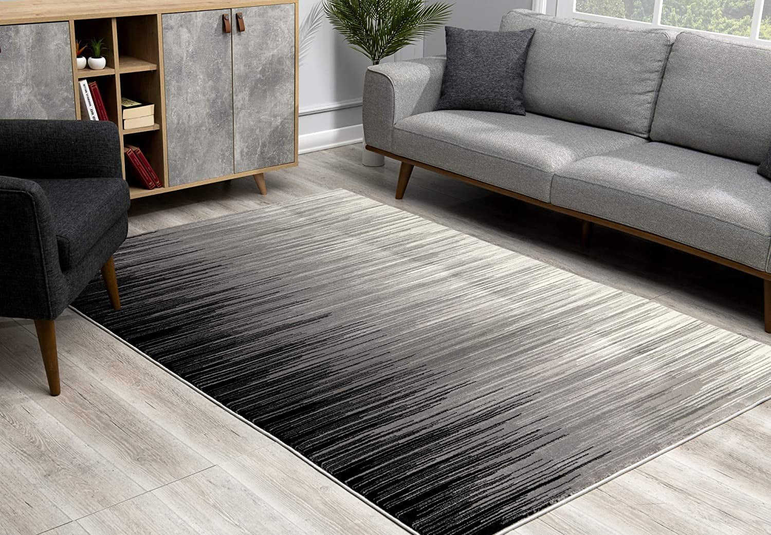 13' Black and Gray Abstract Power Loom Runner Rug