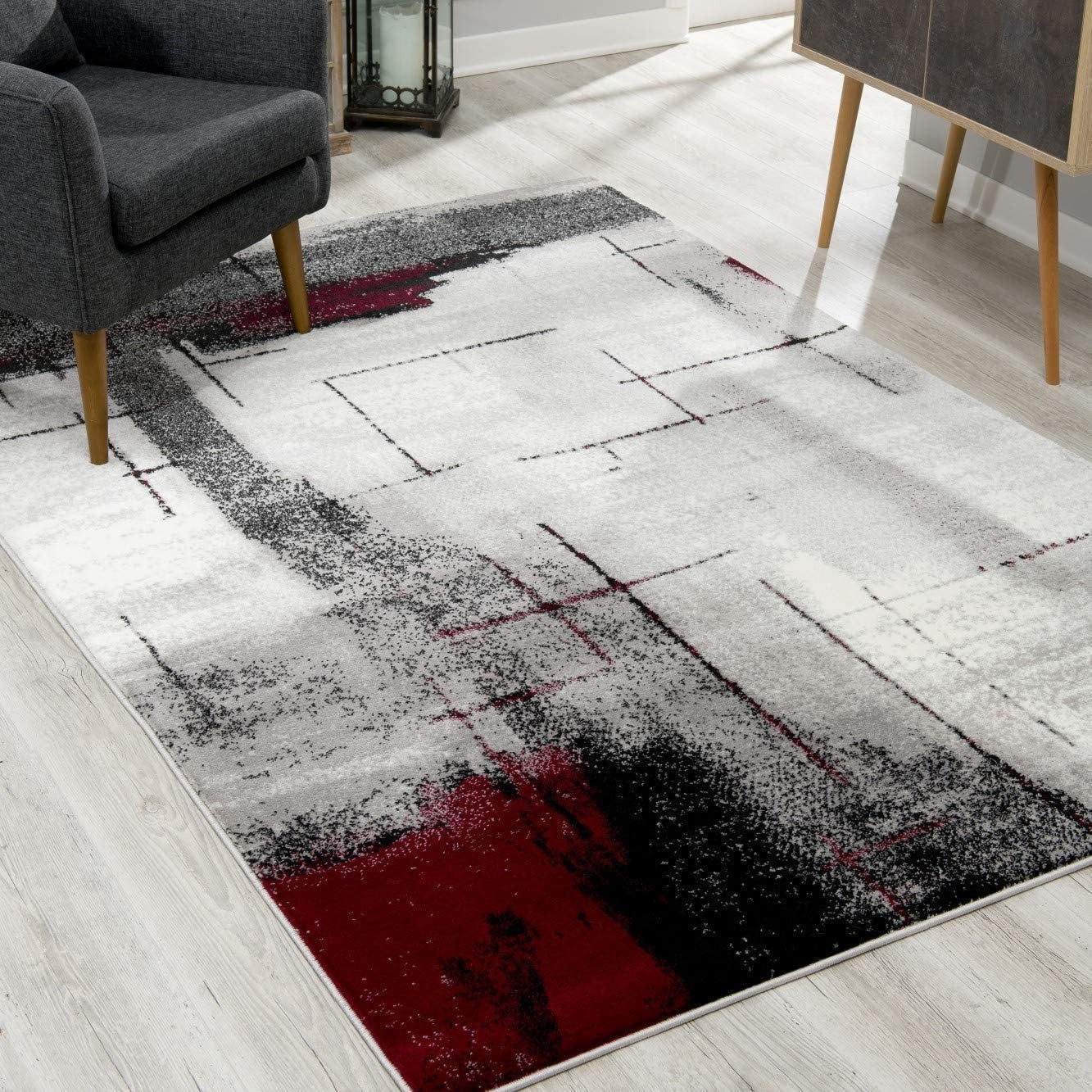 10' Gray Abstract Power Loom Runner Rug