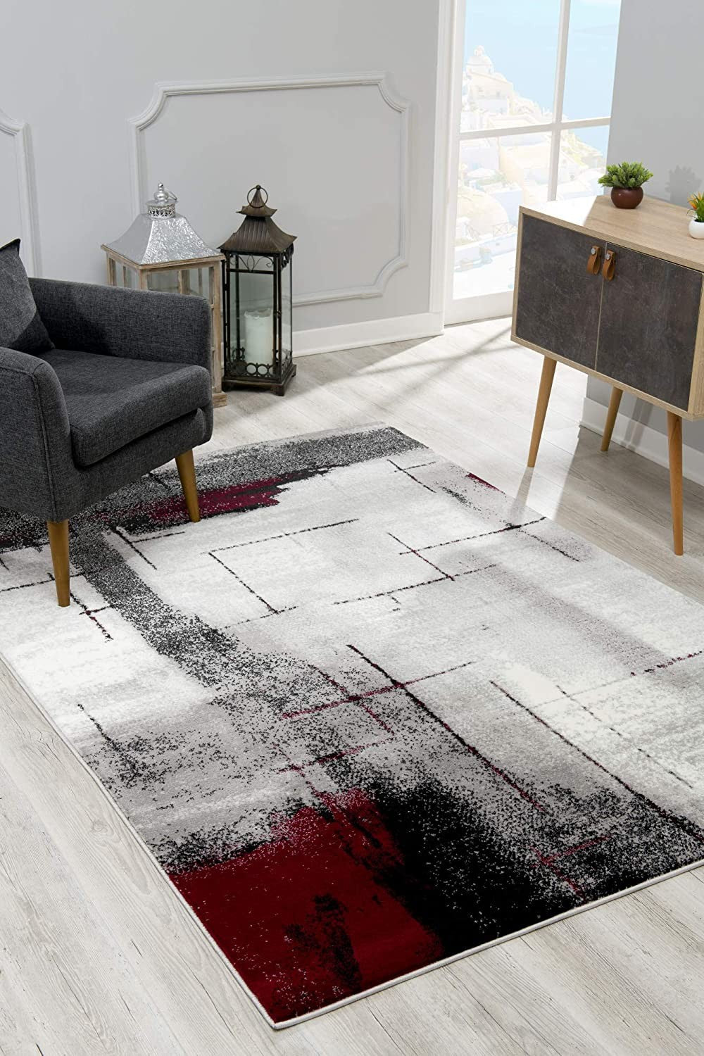 10' Gray Abstract Power Loom Runner Rug